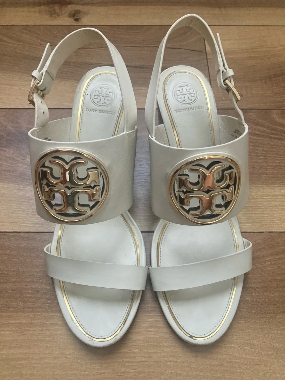 Tory Burch White Miller Wedge Sandals